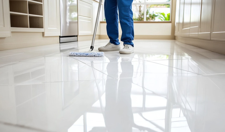Mężczyzna myjący podłogę mopem – łatwe sprzątanie dzięki konserwacji podłóg MultiTask24 Kielce